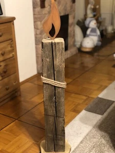 Alter Holzbalken mit Edelrost Flamme Stele Holzdeko Eingang - Bild 1 von 5