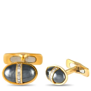 Bvlgari 18K Yellow Gold 0.30ct Diamond and Hematite Cufflinks BV10-100224 - Picture 1 of 2