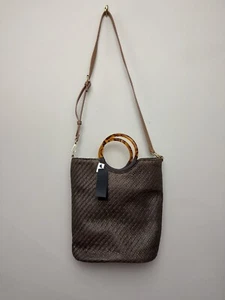 Womens Banana Republic Straw Tote Bag Woven Shoulder Strap Brown Bamboo Handle - Picture 1 of 6