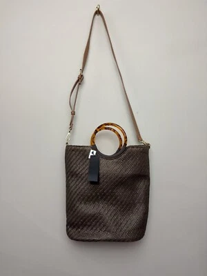 Womens Banana Republic Straw Tote Bag Woven Shoulder Strap Brown Bamboo Handle - Image 1 of 4