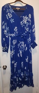 Calvin Klein Floral Blue Button Front Chiffon Waist Tie Maxi Dress Plus Size 16 - Picture 1 of 6