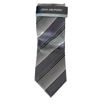 John Ashford NWT Men's Neck Tie Key West Striped Gray Skinny 3 1/4" x 57” - Image 1 of 4