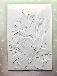 Carta/Topper in rilievo 3D. GIGLIO ORIENTALE design Bianco x 4 ...300gsm. ... - Foto 1 di 1