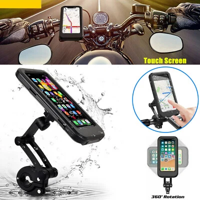 Cell Phone Holder Motorcycle Bike Waterproof Handlebar Touch Screen Case Mount - Image 1 of 4