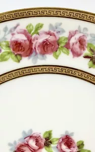 6 antichi piatti Limoges Wm Guerin France porcellana rose oro incrostato 8 1/2" - Foto 1 di 12
