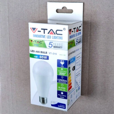 Lampadina LED V-Tac 15W E27 A65 3000K VT-215 - SKU 159 - bianco caldo - 10pz - Immagine 1 di 4