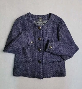 Blazer J Crew Mujer 4 Púrpura Mezcla Lana Grueso 4 Botones Oficina Broadway Crop - Imagen 1 de 15