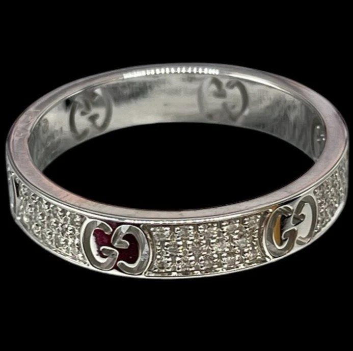 ANELLO GUCCI ORO BIANCO 18KT CARATI E DIAMANTI ICON STURDUST ETERNITY UOMO DONNA - Immagine 1 di 4