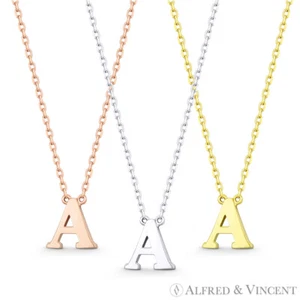 Colgante y collar de cadena con alfabeto de oro amarillo blanco rosa de 14 k con letra inicial "A" - Imagen 1 de 4