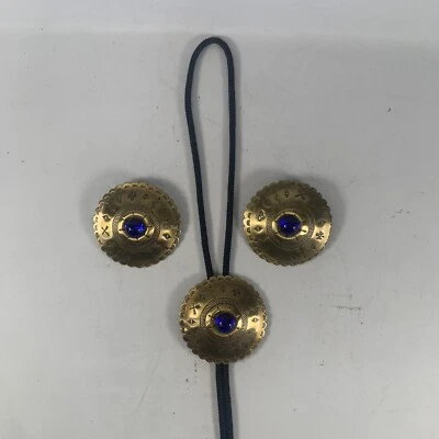 Pendientes Bolo Corbata Azul Centro Colgante Collar Vaquero Western Boho Cobre Bronce Foto 1 de 4
