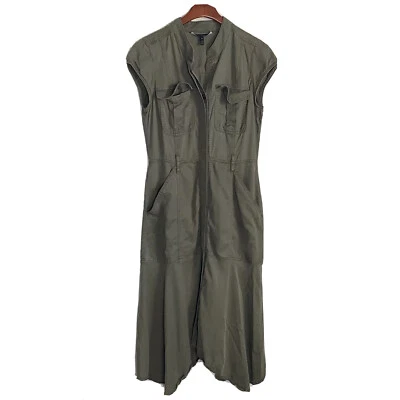 White House Black Market Midi Safaris Dress Women size 10 Green Military Button - Image 1 of 4