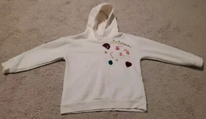H&M Ivory Unicorn Stars Rainbow Candy Cane Pullover Fleece Hoodie Size 6-8Y - Picture 1 of 4