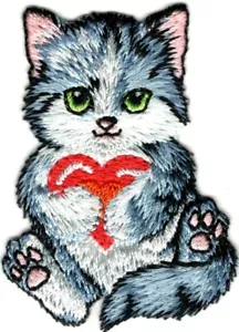 KITTEN w/RED HEART Iron On Patch Cats Pets - Picture 1 of 1
