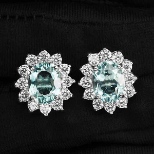 Luxurious Mint Blue Aquamarine 4.05Ct 925 Sterling Silver Handmade Stud Earrings - Picture 1 of 6
