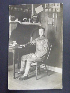 WWI Army Soldier Officer E5 Sargeant In Uniform Real Photo Postcard RPPC Antique - Picture 1 of 2