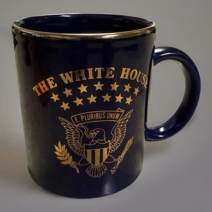 Vintage The White House Coffee Tea Mug Cup Blue With Gold Rim And Gold Graphics - Picture 1 of 3
