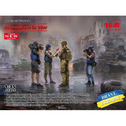 JOURNALISTS IN WAR 4 FIGURES KIT 1:35 Icm Kit Figure Militari Modellino Nuovo - Immagine 1 di 1