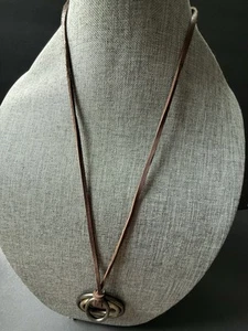 Abstract Faux Suede Cord Pendant Necklace Bronze Statement Festival Boho Artsy - Picture 1 of 7