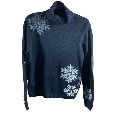 Eddie Bauer 收藏品黑色雪花安哥拉羊羔毛针织高领 XL 码 — 第 1/4 张图片