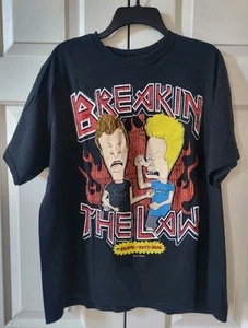 Camiseta negra para hombre Beavis And Butthead Breakin The Law grande de algodón usada - Imagen 1 de 7