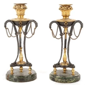 Antique 19th c. French Empire Gilt Bronze Ormolu Candleholders Pair RARE - Picture 1 of 20