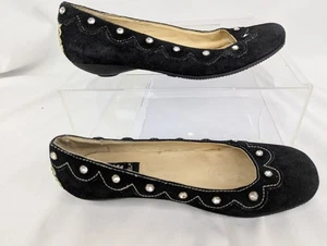 Damenschuhe Wildleder niedriger Absatz gelber Karton schwarz Leder Strass Jackie Größe 6,5 - Bild 1 von 22
