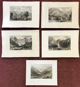 Antique Pyrenees France Engraved Prints x 5, Set, Thomas Allom, c 1845 - Picture 1 of 12