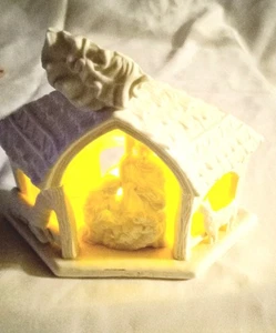 Nativity Bisque Porcelain Manger Scene With Tea Light Holder Partylight - Picture 1 of 7