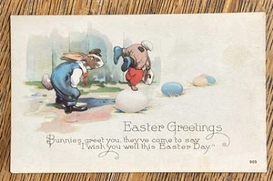 BUNNIES Play Leap Frog EASTER Antique Vtg 1910s Postcard! Cute Fantasy Card! - Picture 1 of 3