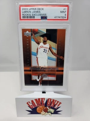 2003-04 Upper Deck Rookie Exclusives #1 LeBron James Star Rookie RC PSA 9 sc - Image 1 of 2