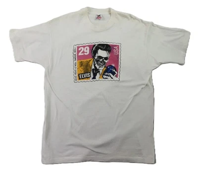 Camiseta De Colección Años 90 EE. UU. XL Elvis Presley Estampilla Parodia Música Muerta Calavera Puntada Única Foto 1 de 4