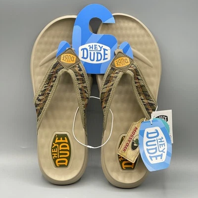 Hey Dude Men’s 10 Flip Flops Camo Mossy Oak Brown Sandals Comfort Myers - Изображение 1 из 4