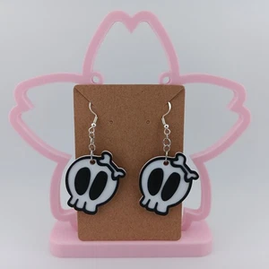 3D Printed - Skull Halloween Dangle Hook Earrings - Costume Jewelry - Bone Bow - Picture 1 of 1