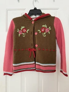 Size 6X Girls Embroidered Flower Brown And Pink Button Up Jacket - Picture 1 of 6