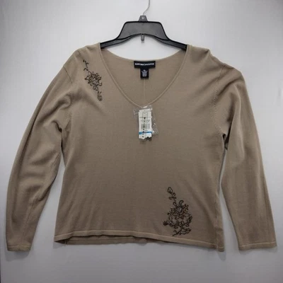 Norton Mcnaughton Mujer XL Tostado Suéter Cuentas Algodón Manga Larga Nuevo Foto 1 de 4