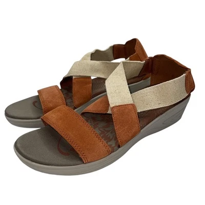 Easy Spirit Explore 24 Shoes Size 9.5 Brown Tan Suede Wedge Comfort Sandals - Image 1 of 4