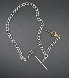 Antique Victorian Hallmarked 925 silver Albert Watch Chain T-Bar Key Pocket Fob - Picture 1 of 2