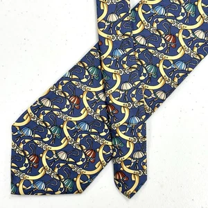 Brooks Brothers USA Mens Blue Equestrian Geometric Pattern Silk Neck Tie - Picture 1 of 9