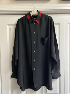 YOHJI YAMAMOTO Pour Homme Oversized Black w/Red Detailed Collar Shirt Sz.Med - Image 1 of 4