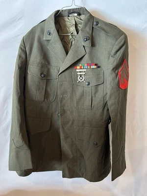 Vintage 70s US Marines USMC Military DSCP Green Service Jacket Pants 46R - Image 1 of 4