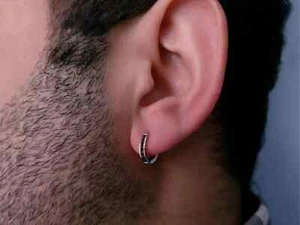 935 Silver One Side Wear Huggie Hoop Earrings For Men's With 0.15 CT Black Onyx - Picture 1 of 7