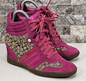 Coach Alara Wedge Women Pink Suede Jacquard Signature Logo Casual Shoe Size 7 - Picture 1 of 11