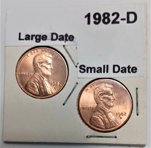 1982-D Small & Large Date Lincoln Cents - BU - Zinc 2 Coin Set in Holder Cover