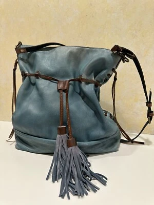 Moda Luxe Monedero Cuero Azul Lavado Estilo Hobo Marrón Acentos Grandes Envíos Gratis *12 Foto 1 de 4