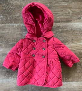 BABY GAP pink hooded quilted barn jacket coat~Infant size 0-6 months~snap front - Picture 1 of 3