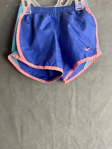 NIKE Dri-Fit Athletic Lined Running Shorts Youth Girls 4 XS Blue with pink - Picture 1 of 6