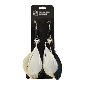 Pittsburgh Penguins Fan Feather Earrings With Team Logo NHL Licensed - Picture 1 of 1