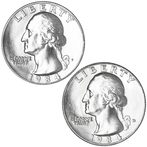 1984 P D Washington Quarter BU 2 Coin Year Set Cover