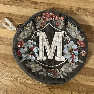 Anthropologie Anna Harlow Russo “M" Monogram Beaded Embroidered Purse Bag - Picture 1 of 7