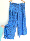 Zara Mid Blue & Black Spot Culottes Cropped Length Size XL Pull On High Waist